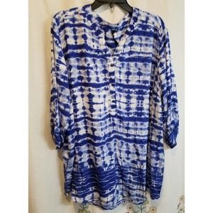 CATHY‎ Women's plus blue and white tie dye tunic top Size 2X new!